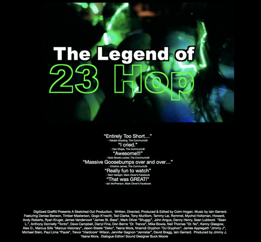 A dark movie poster that reads "The Legend of 23 Hop" in green and white lettering.