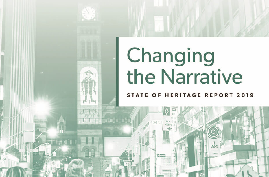 Cover of a report with the title - changing narrative - state of heritage